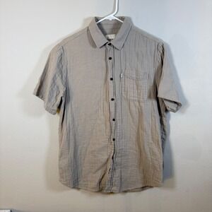 Katin Mens Tan Linen Blend Short Sleeve Button Up Shirt Size LG